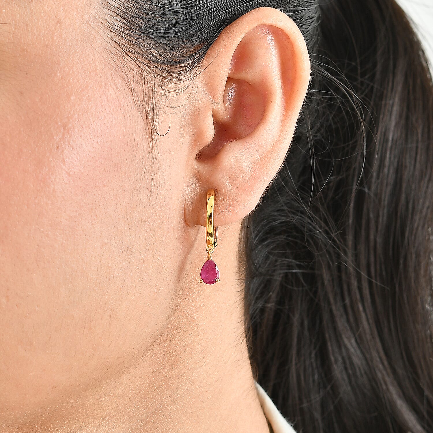 D'Joy Premium Niassa Ruby (FF) 1.50 ctw Earrings in 18K Vermeil Yellow Gold Over Sterling Silver