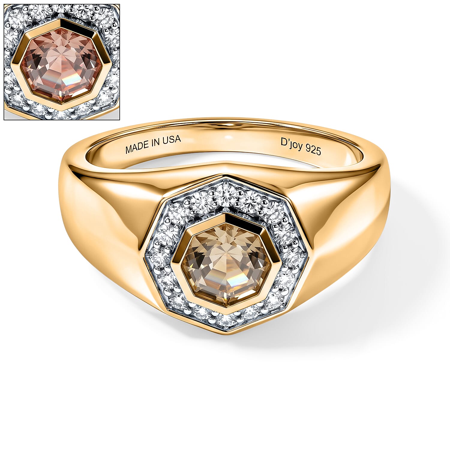 D'Joy AAA Turkizite and Moissanite 1.60 ctw Men's Ring in 18K Vermeil Yellow Gold Over Sterling Silver (Size 10.0)