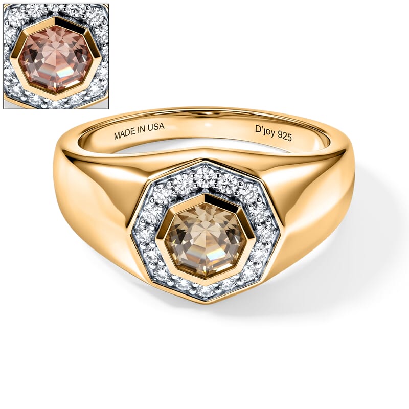 D'Joy AAA Turkizite and Moissanite 1.60 ctw Men's Ring in 18K Vermeil Yellow Gold Over Sterling Silver (Size 10.0)