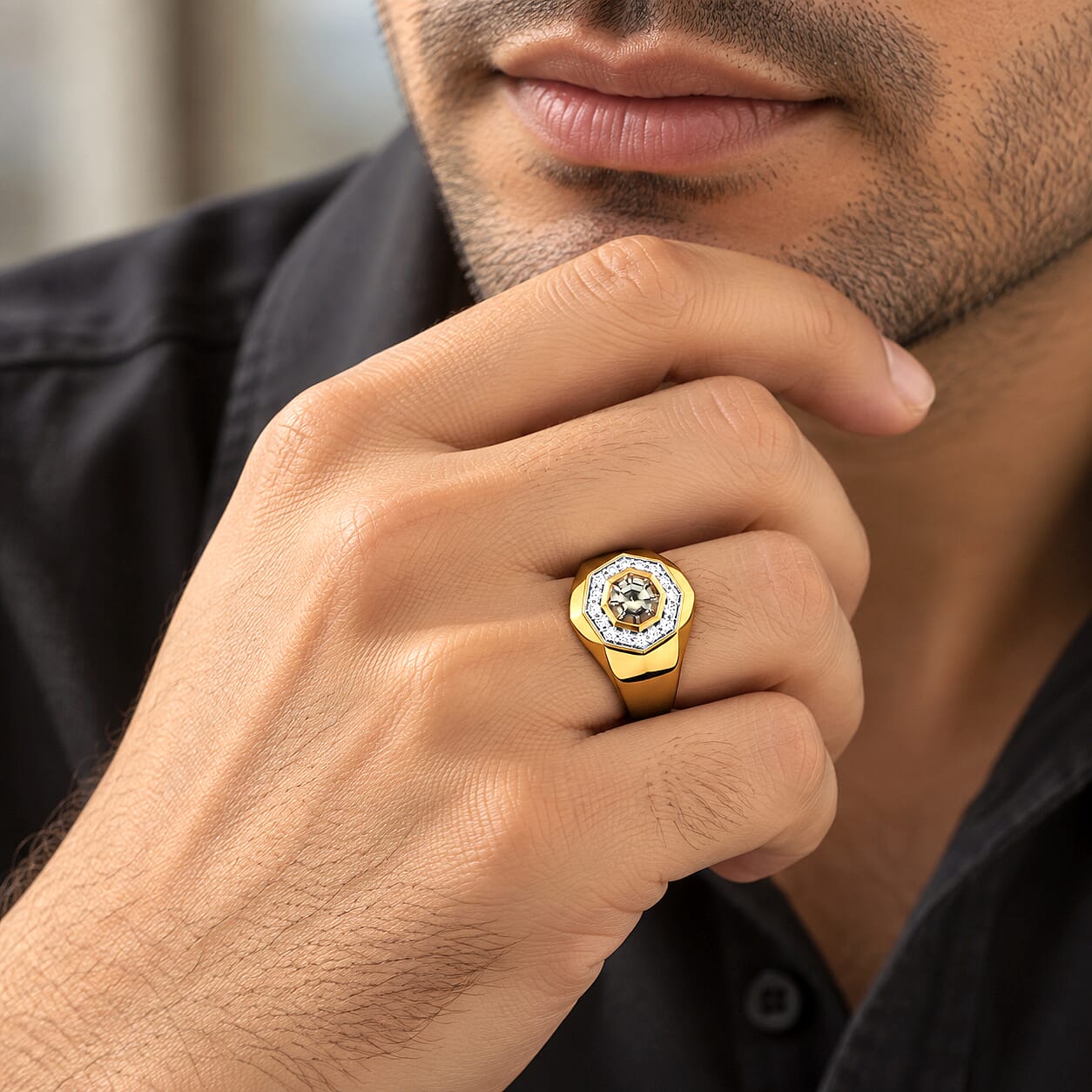 D'Joy AAA Turkizite and Moissanite 1.60 ctw Men's Ring in 18K Vermeil Yellow Gold Over Sterling Silver (Size 10.0)
