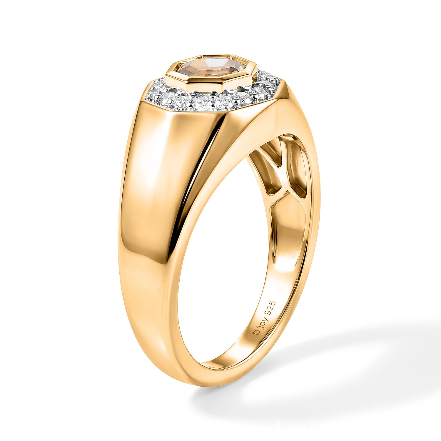 D'Joy AAA Turkizite and Moissanite 1.60 ctw Men's Ring in 18K Vermeil Yellow Gold Over Sterling Silver (Size 10.0)