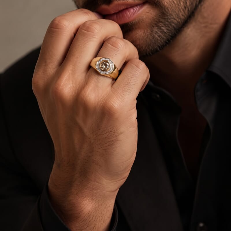 D'Joy AAA Turkizite and Moissanite 1.60 ctw Men's Ring in 18K Vermeil Yellow Gold Over Sterling Silver (Size 11.0)