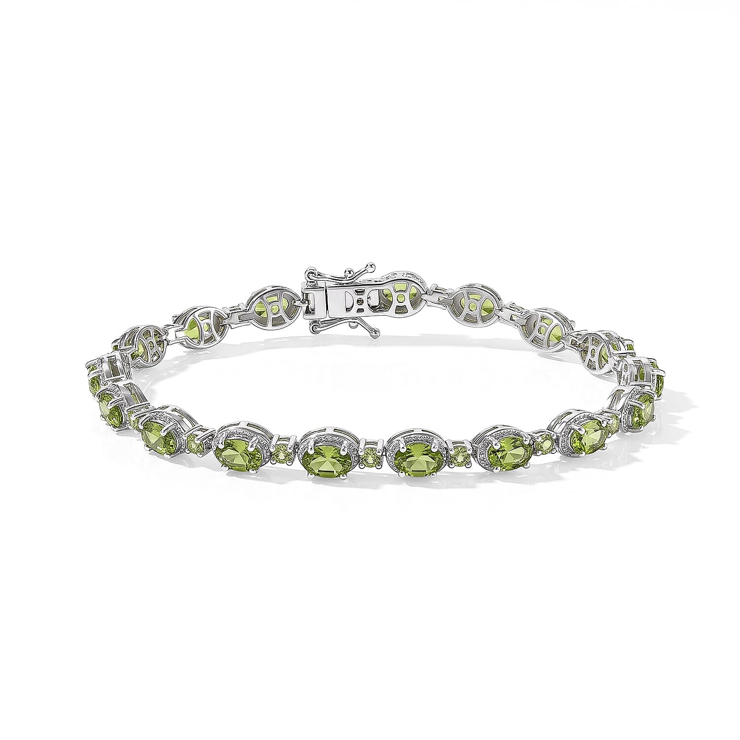 D''Joy Premium Hebei Peridot 9.75 ctw Bracelet in Rhodium Over Sterling Silver (7.25 In)