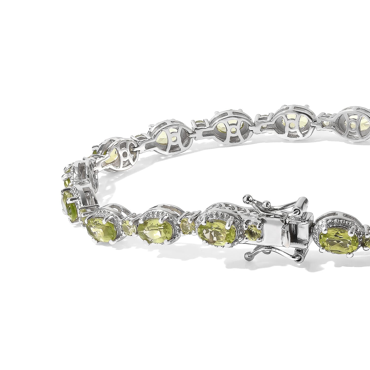 D'Joy Premium Hebei Peridot 9.75 ctw Bracelet in Rhodium Over Sterling Silver (7.25 In)