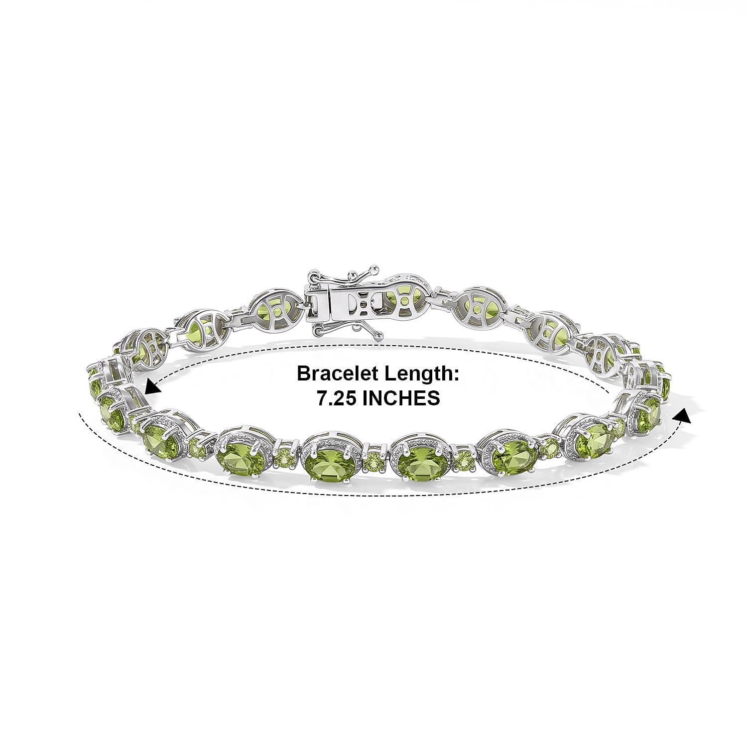 D'Joy Premium Hebei Peridot 9.75 ctw Bracelet in Rhodium Over Sterling Silver (7.25 In)