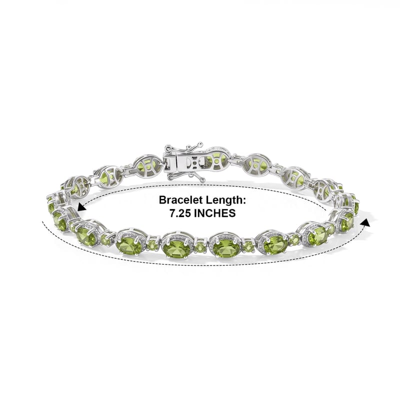D'Joy Premium Hebei Peridot 9.75 ctw Bracelet in Rhodium Over Sterling Silver (7.25 In)