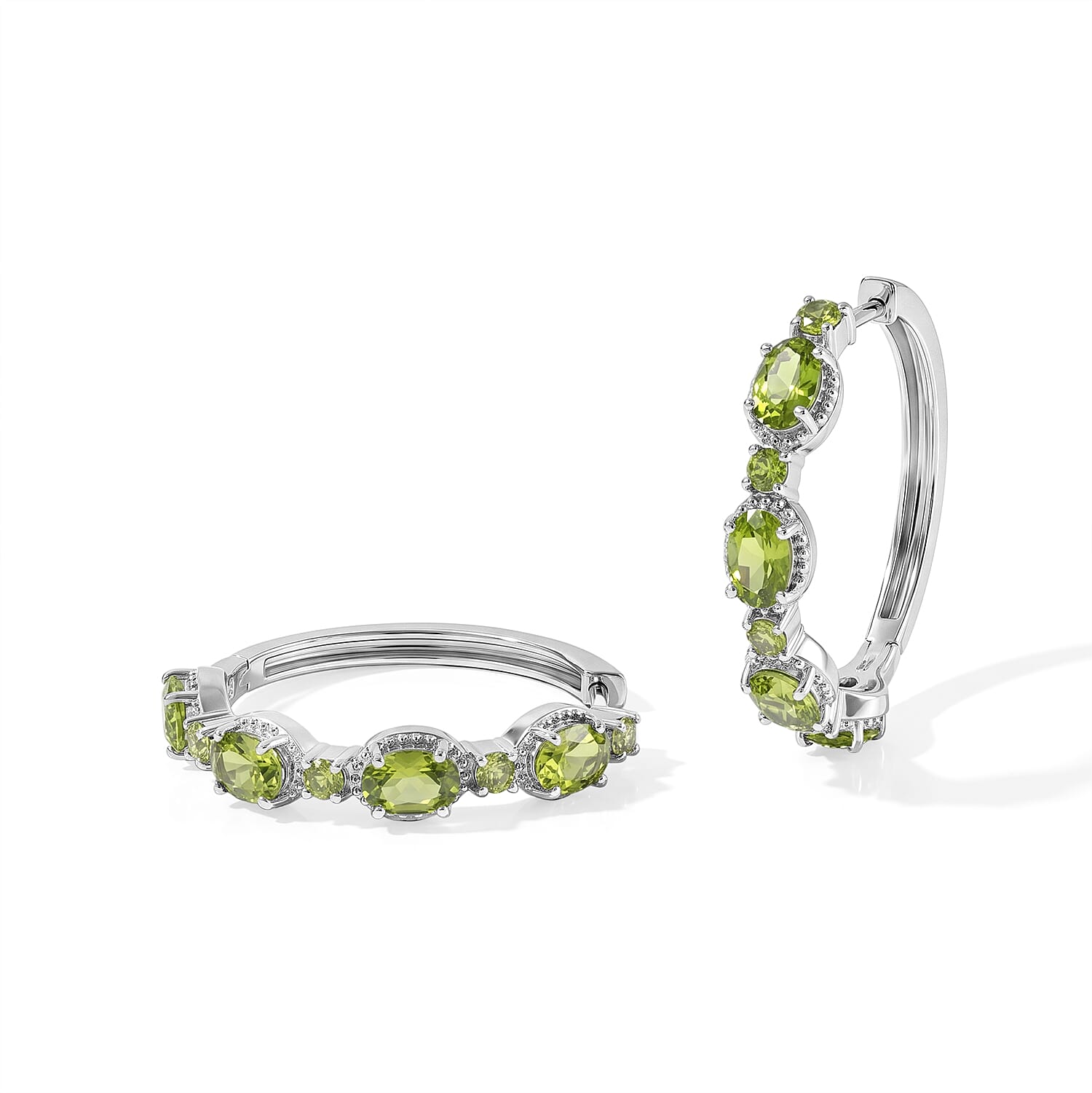 D''Joy Premium Hebei Peridot Hoop Earrings in Rhodium Over Sterling Silver 4.50 ctw