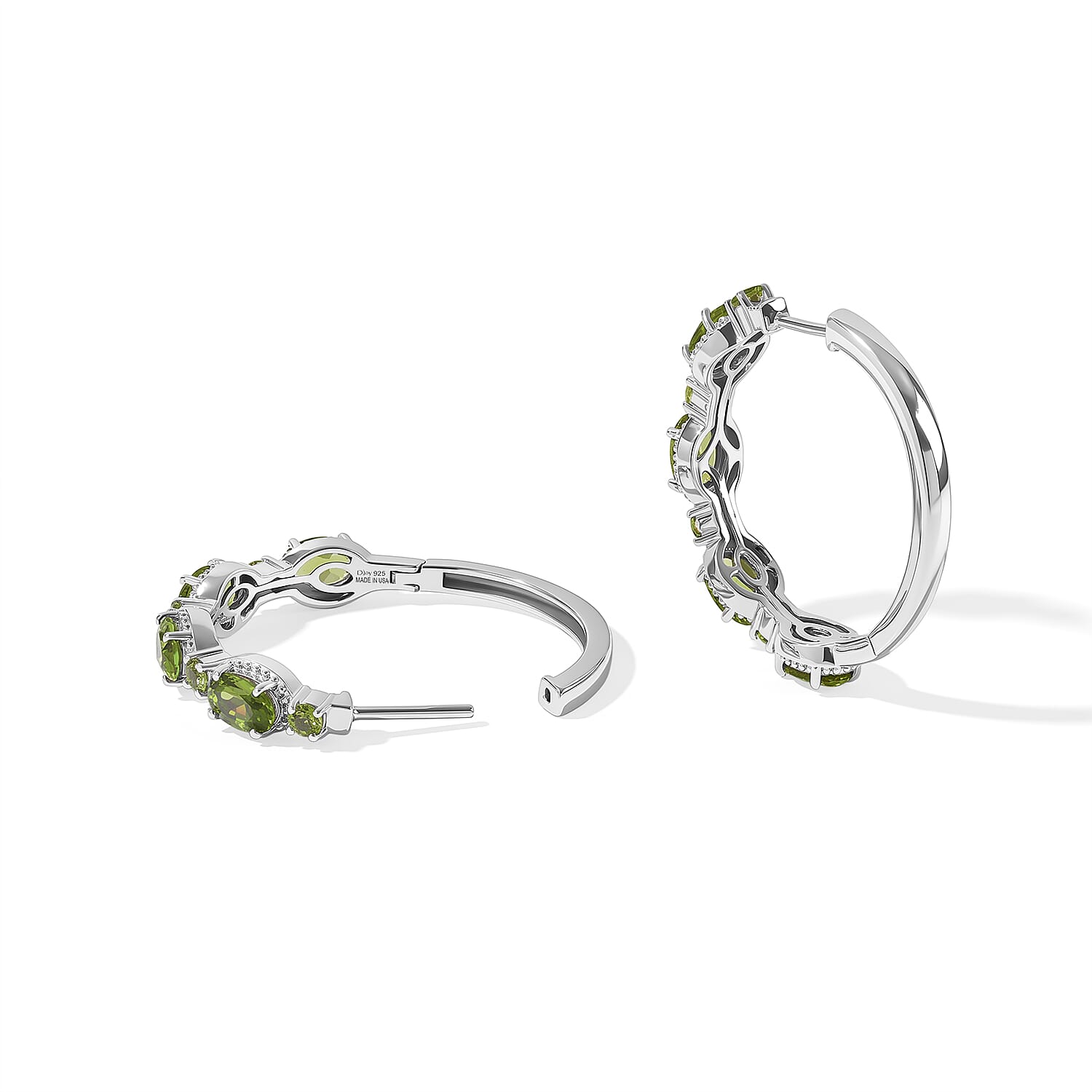 D'Joy Premium Hebei Peridot 4.50 ctw Hoop Earrings in Rhodium Over Sterling Silver