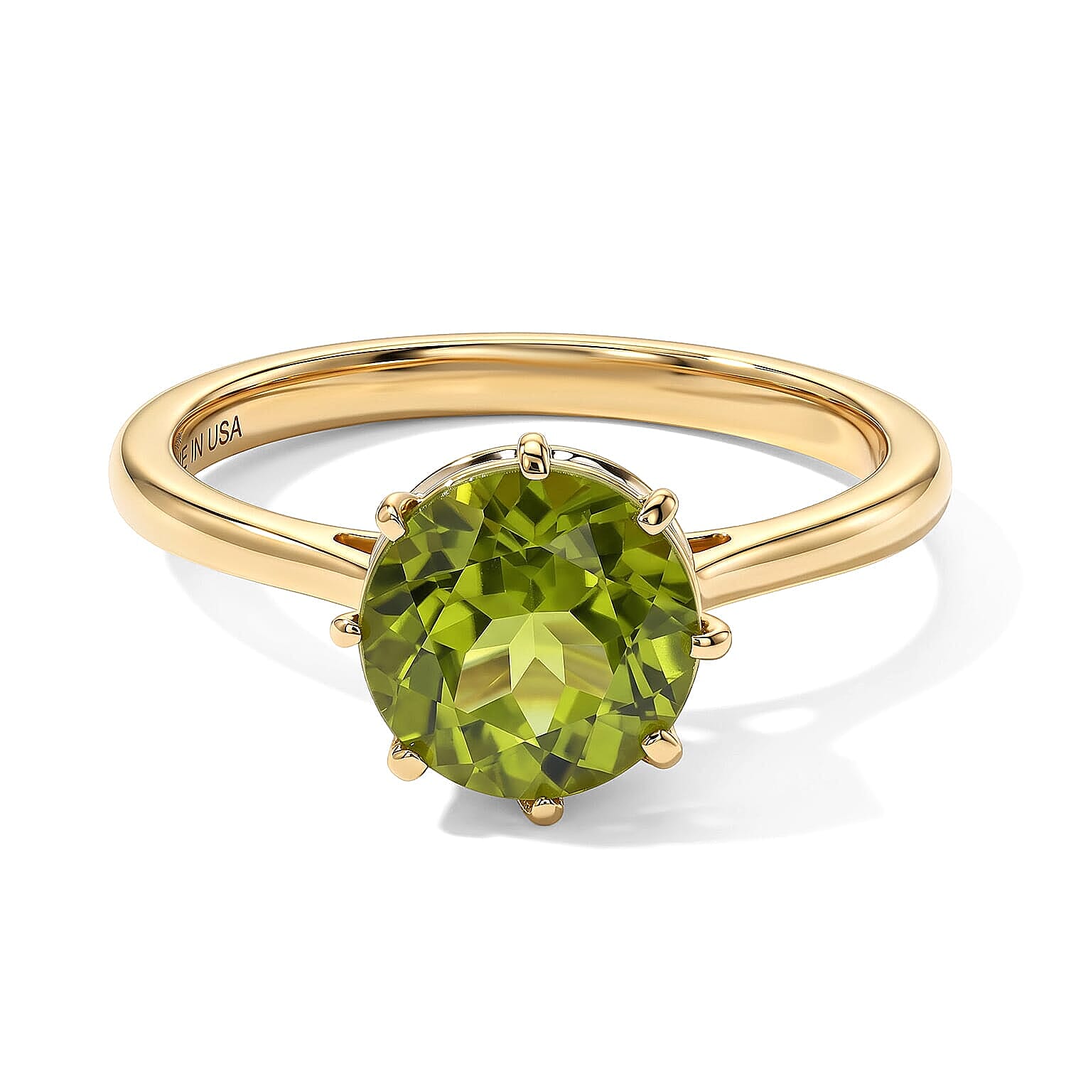 D''Joy Premium Hebei Peridot, Moissanite Solitaire Ring in 18K Vermeil YG Over Sterling Silver (Size 10.0) 3.00 ctw