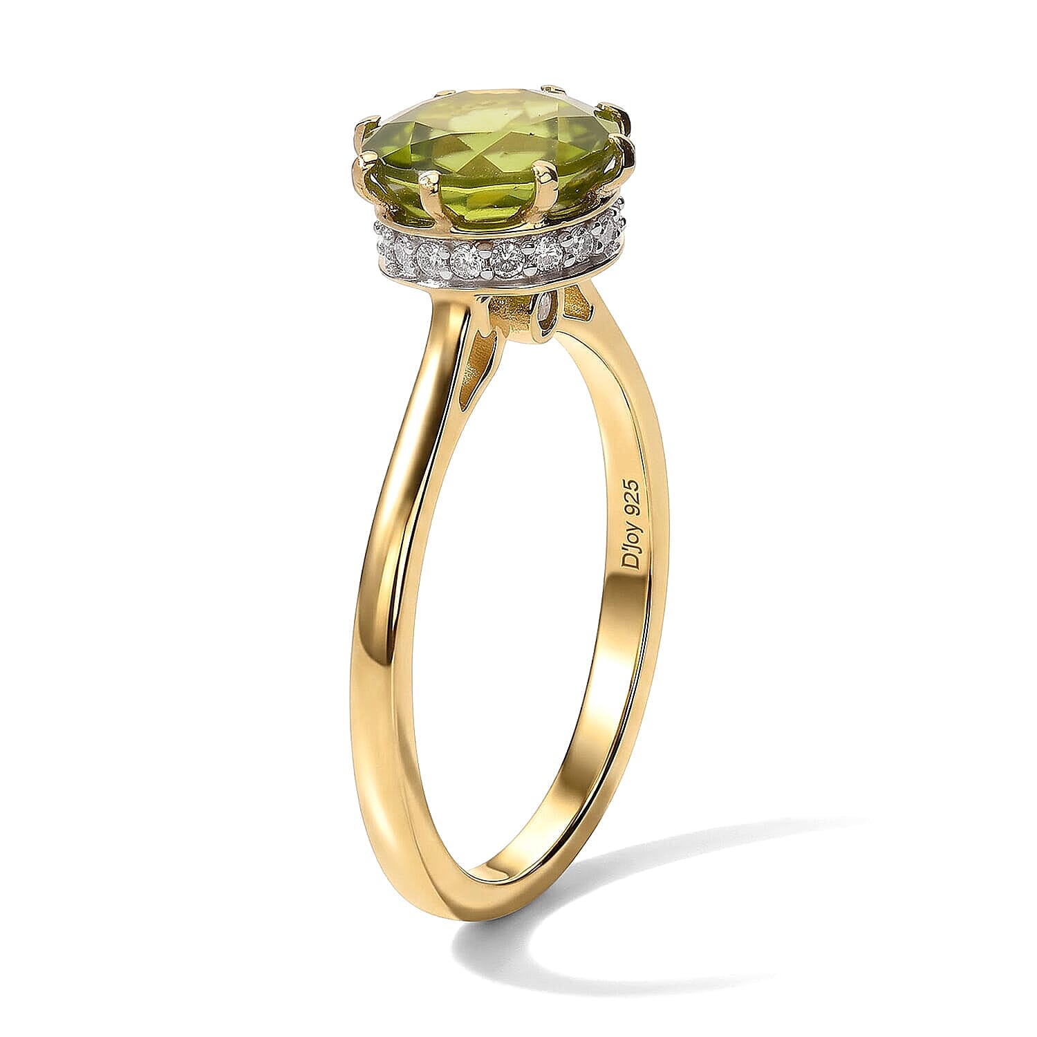D'Joy Premium Hebei Peridot, Moissanite Solitaire Ring in 18K Vermeil YG Over Sterling Silver (Size 6.0) 3.00 ctw