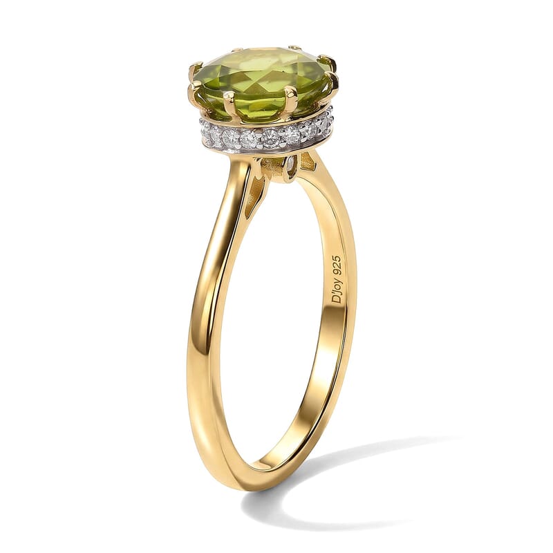D'Joy Premium Hebei Peridot, Moissanite Solitaire Ring in 18K Vermeil YG Over Sterling Silver (Size 6.0) 3.00 ctw