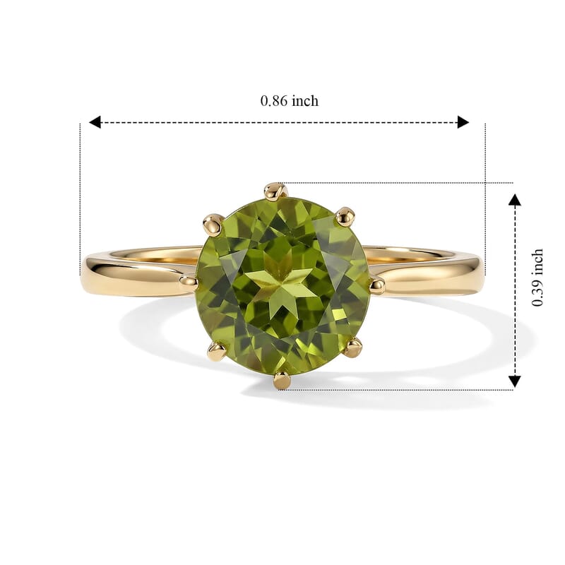 D'Joy Premium Hebei Peridot, Moissanite Solitaire Ring in 18K Vermeil YG Over Sterling Silver (Size 6.0) 3.00 ctw