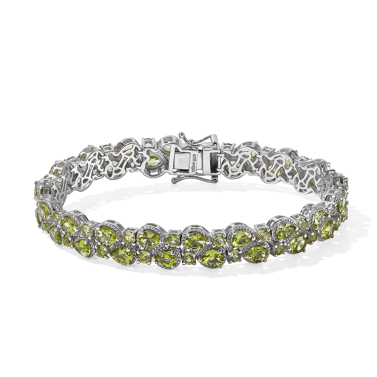 D''Joy Premium Hebei Peridot 16.90 ctw Cluster Bracelet in Rhodium Over Sterling Silver (7.25 In)