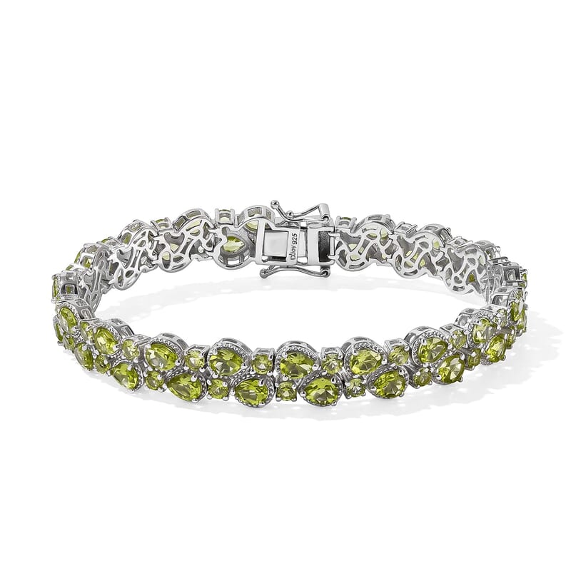 D'Joy Premium Hebei Peridot 16.90 ctw Cluster Bracelet in Rhodium Over Sterling Silver (7.25 In)