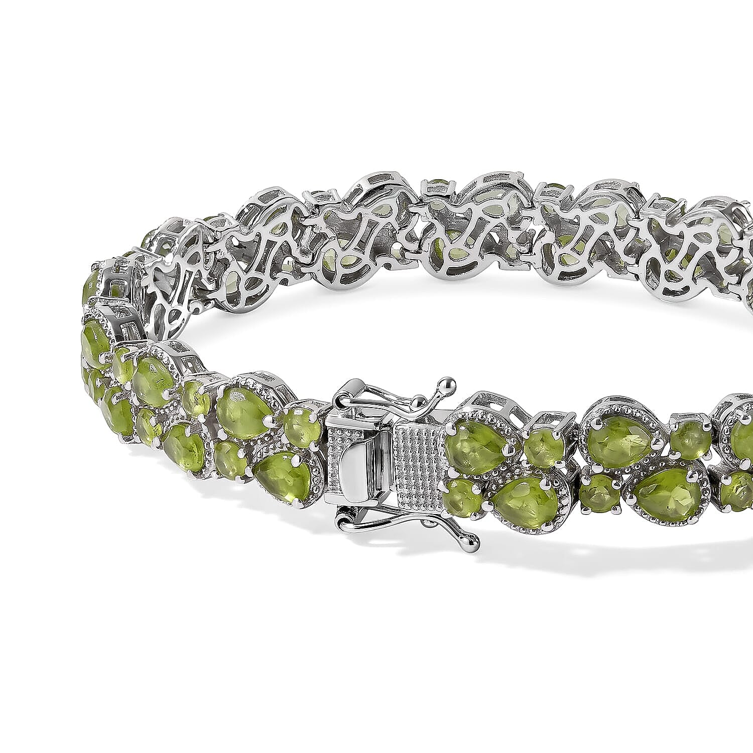 D'Joy Premium Hebei Peridot 16.90 ctw Cluster Bracelet in Rhodium Over Sterling Silver (7.25 In)