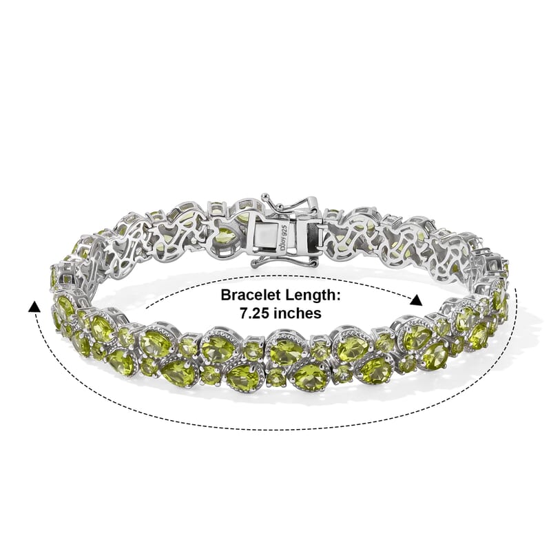 D'Joy Premium Hebei Peridot 16.90 ctw Cluster Bracelet in Rhodium Over Sterling Silver (7.25 In)