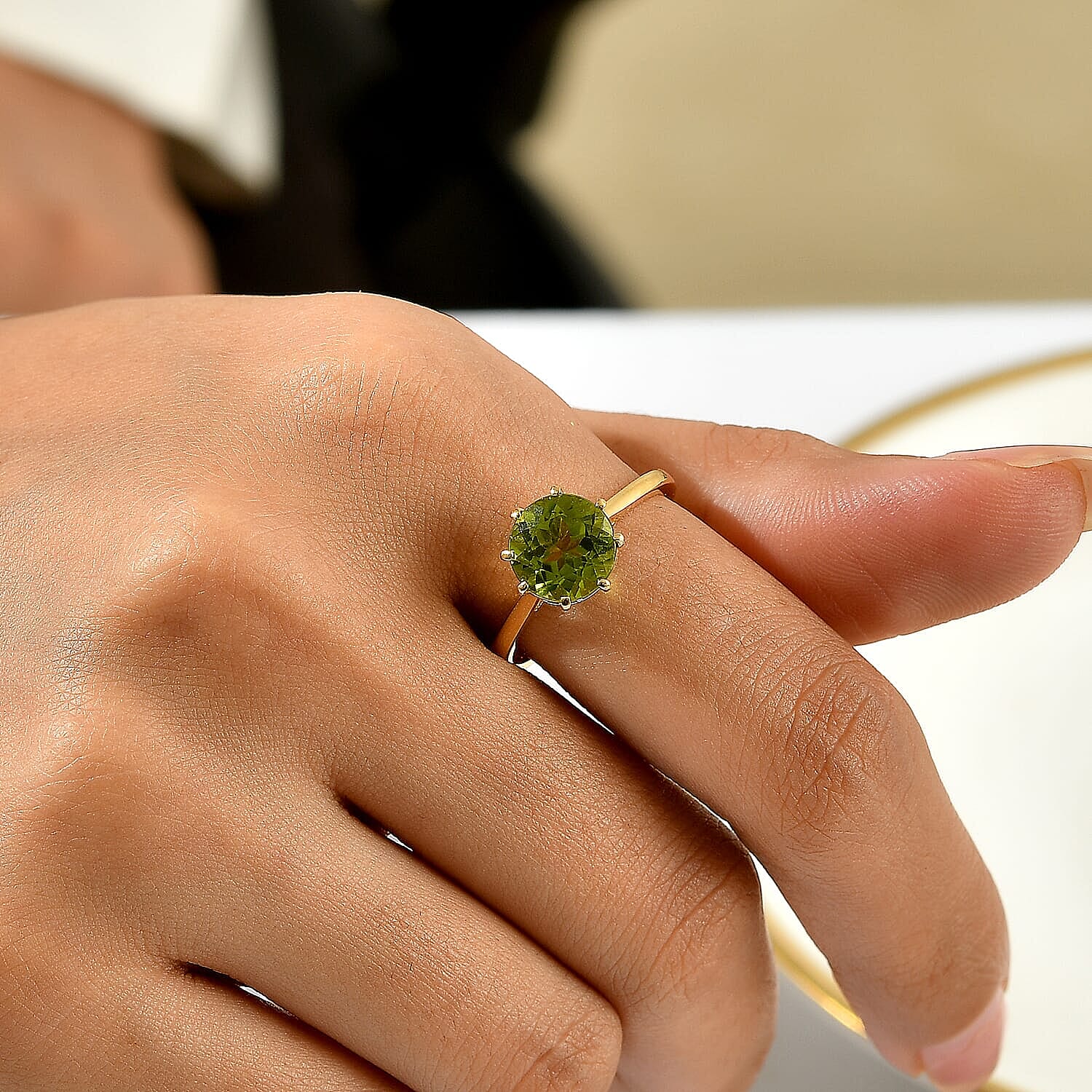 D''Joy Premium Hebei Peridot, Moissanite Solitaire Ring in 18K Vermeil YG Over Sterling Silver (Size 10.0) 3.00 ctw