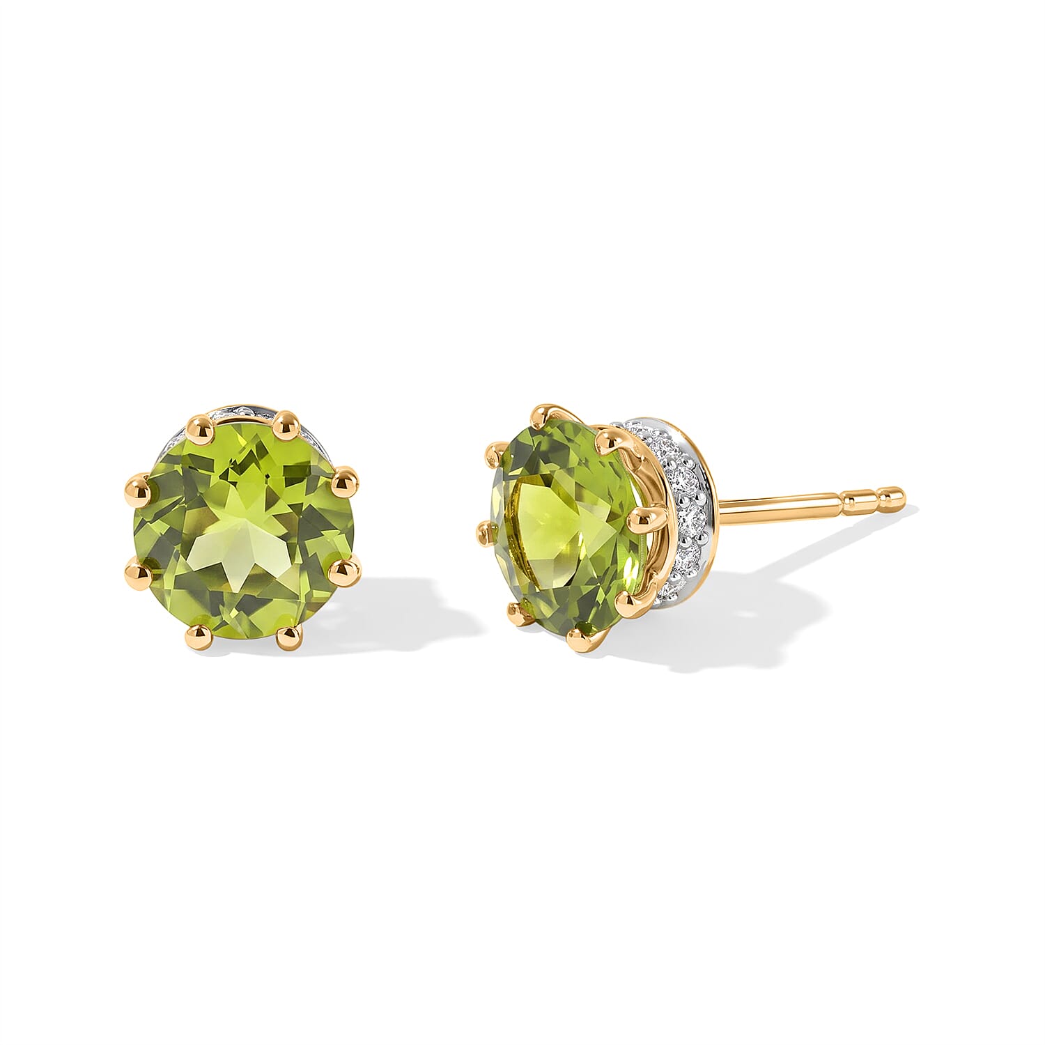 D''Joy Premium Hebei Peridot, Moissanite Stud Earrings in 18K Vermeil YG Over Sterling Silver 3.00 ctw