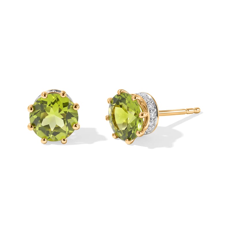 D'Joy Premium Hebei Peridot and Moissanite 3.00 ctw Stud Earrings in 18K Vermeil Yellow Gold Over Sterling Silver