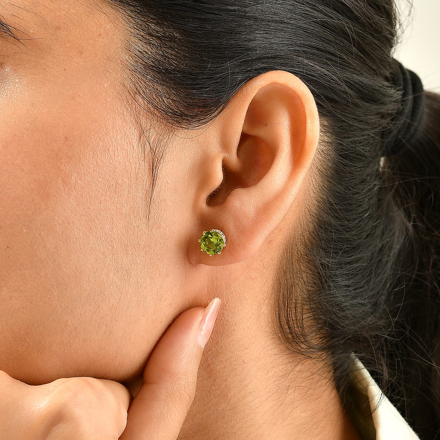 D'Joy Premium Hebei Peridot and Moissanite 3.00 ctw Stud Earrings in 18K Vermeil Yellow Gold Over Sterling Silver