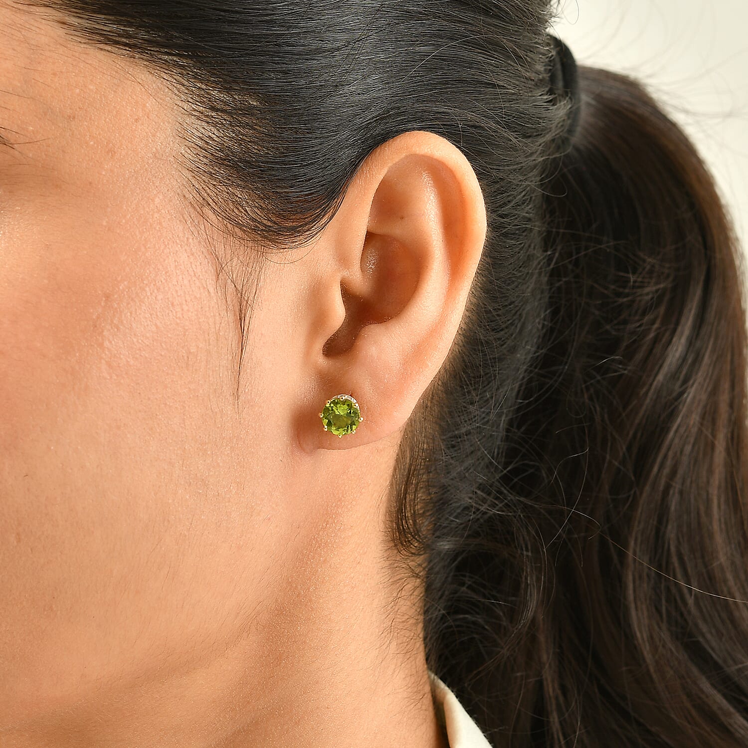 D'Joy Premium Hebei Peridot and Moissanite 3.00 ctw Stud Earrings in 18K Vermeil Yellow Gold Over Sterling Silver