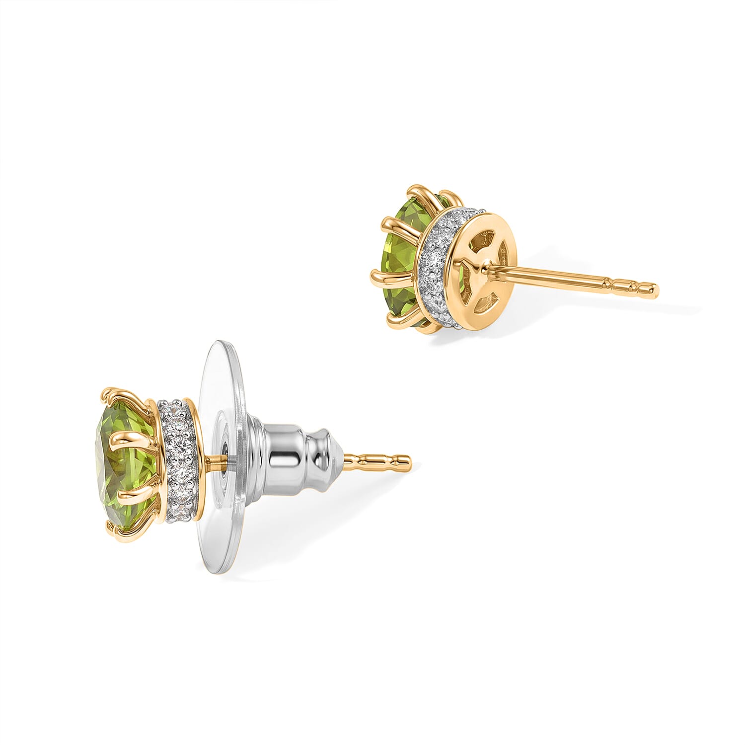 D'Joy Premium Hebei Peridot and Moissanite 3.00 ctw Stud Earrings in 18K Vermeil Yellow Gold Over Sterling Silver