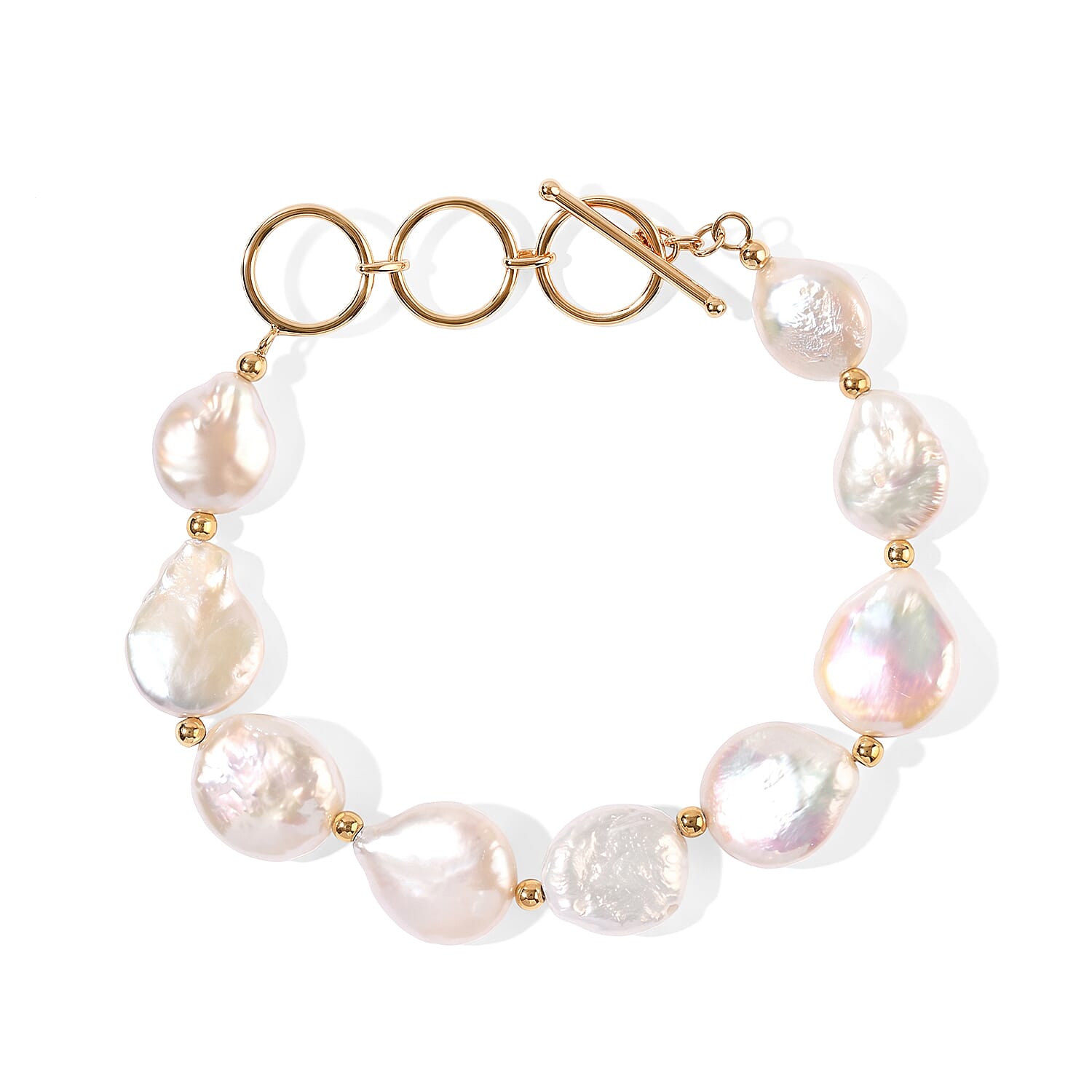 D'joy White Baroque Pearl Bracelet in 18K Vermeil Yellow Gold Over Sterling Silver (7.25 In)
