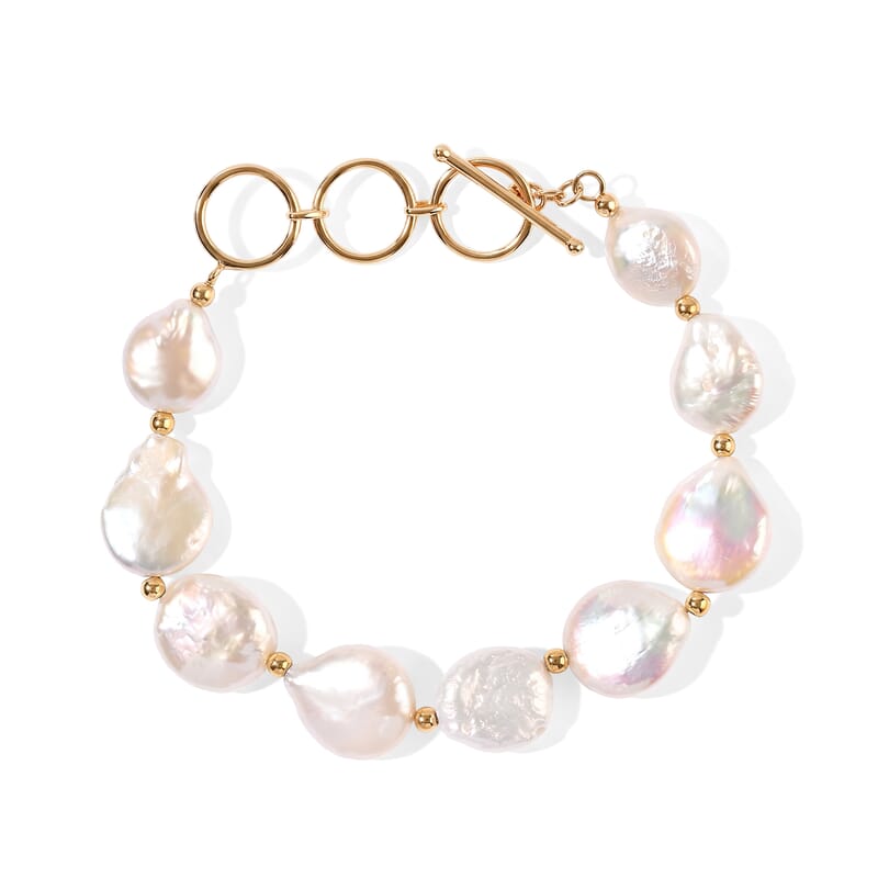 D'joy White Baroque Pearl Bracelet in 18K Vermeil Yellow Gold Over Sterling Silver (7.25 In)