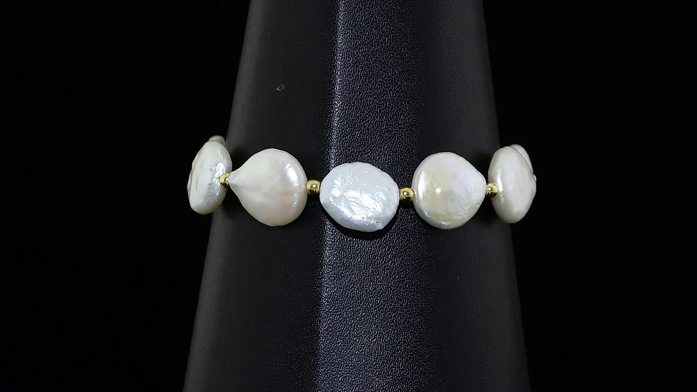D''joy White Baroque Pearl Bracelet in 18K Vermeil Yellow Gold Over Sterling Silver (7.25 In)