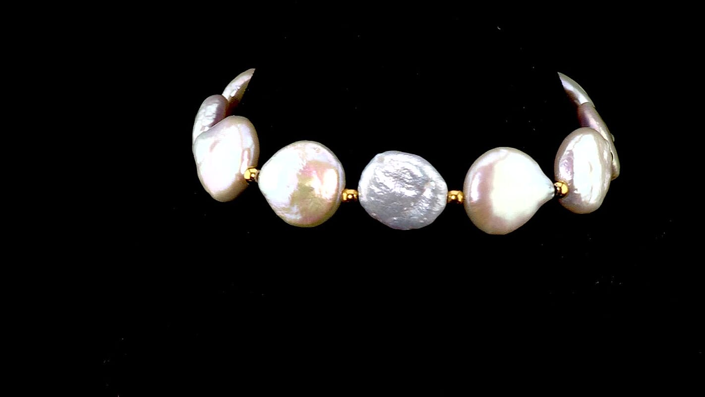 D''joy White Baroque Pearl Bracelet in 18K Vermeil Yellow Gold Over Sterling Silver (7.25 In)