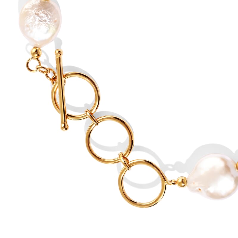D'joy White Baroque Pearl Bracelet in 18K Vermeil Yellow Gold Over Sterling Silver (7.25 In)
