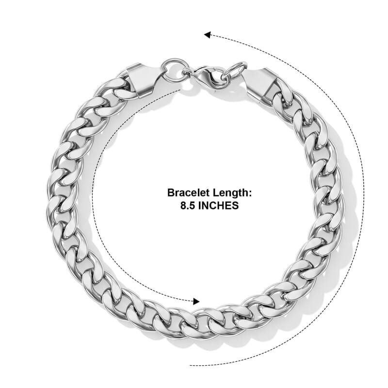 Flat Curb Chain Bracelet in Stainless Steel (8.50 In)