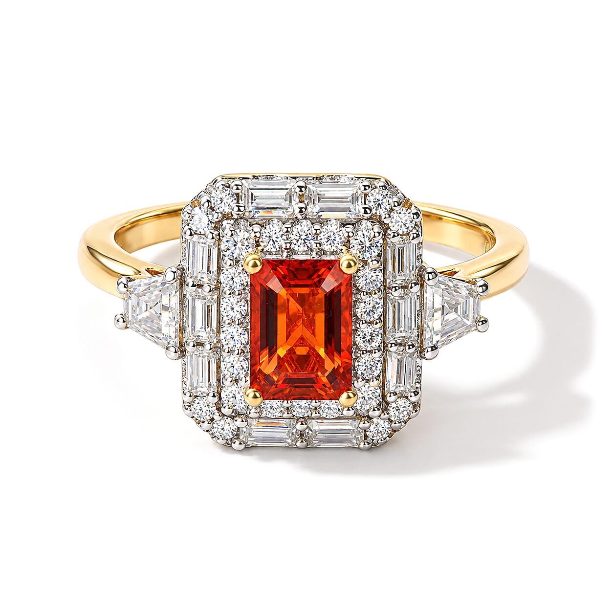 Certified and Appraised D'Joy Premium Crimson Fire Opal and Moissanite 1.76 ctw Ring in 18K Vermeil Yellow Gold Over Sterling Silver (Size 6.0)