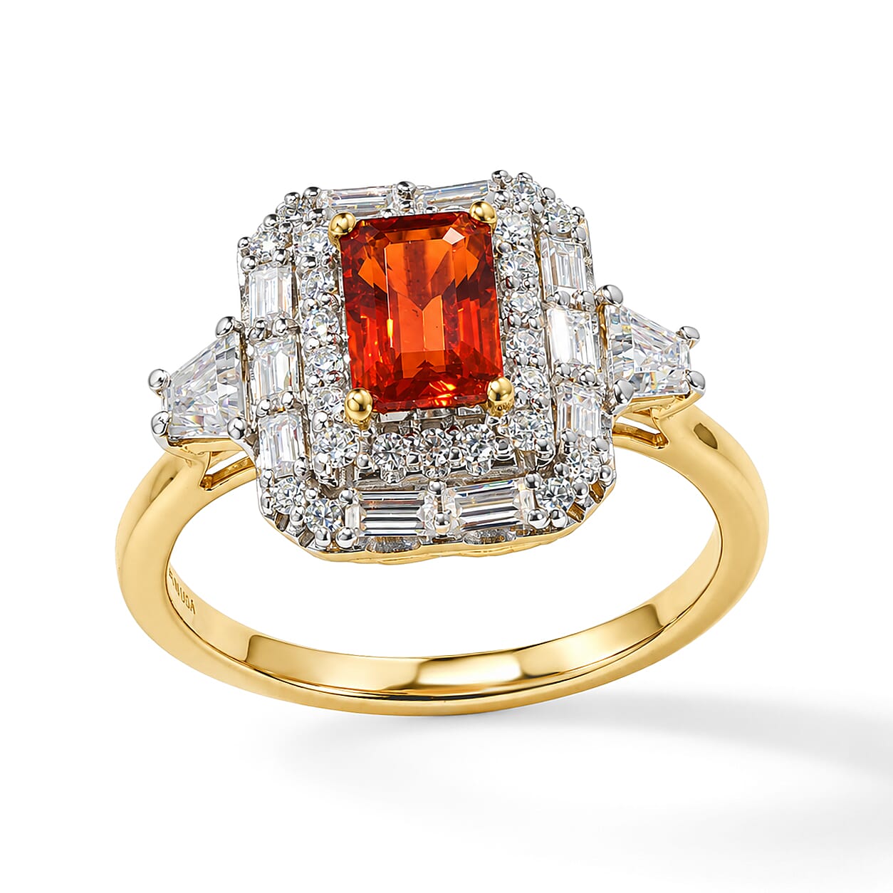 Certified and Appraised D'Joy Premium Crimson Fire Opal and Moissanite 1.76 ctw Ring in 18K Vermeil Yellow Gold Over Sterling Silver (Size 6.0)