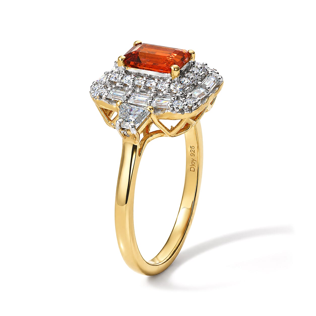 Certified and Appraised D'Joy Premium Crimson Fire Opal and Moissanite 1.76 ctw Ring in 18K Vermeil Yellow Gold Over Sterling Silver (Size 6.0)