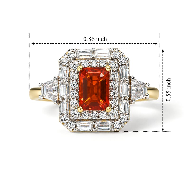 Certified and Appraised D'Joy Premium Crimson Fire Opal and Moissanite 1.76 ctw Ring in 18K Vermeil Yellow Gold Over Sterling Silver (Size 6.0)