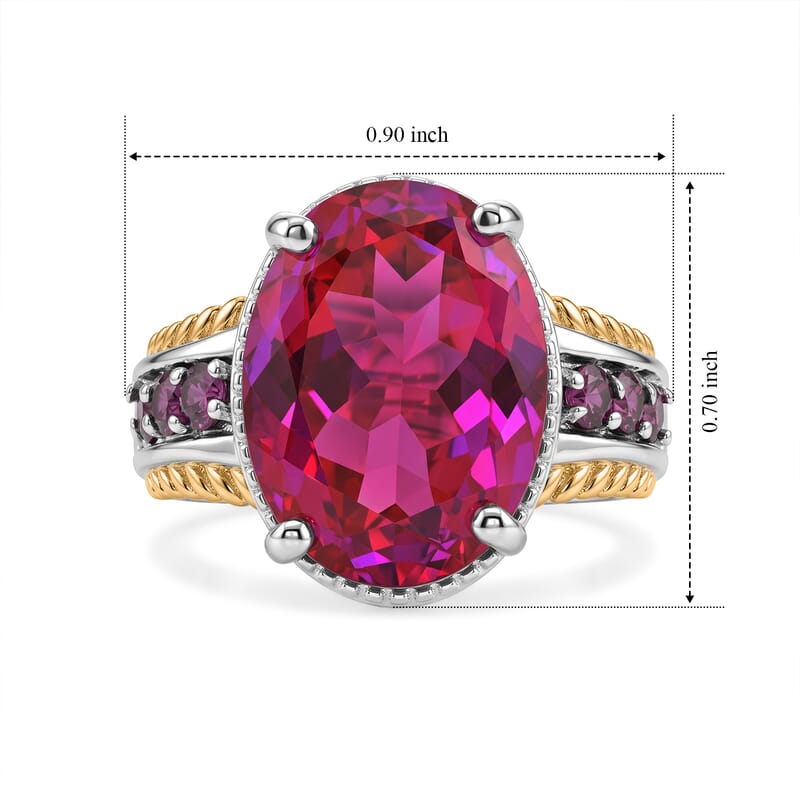 EverTrue Volcanic Triplet Quartz and Orissa Rhodolite Garnet 12.50 ctw Ring in 18K YG Plated and Platinum Bond (Size 5.0)