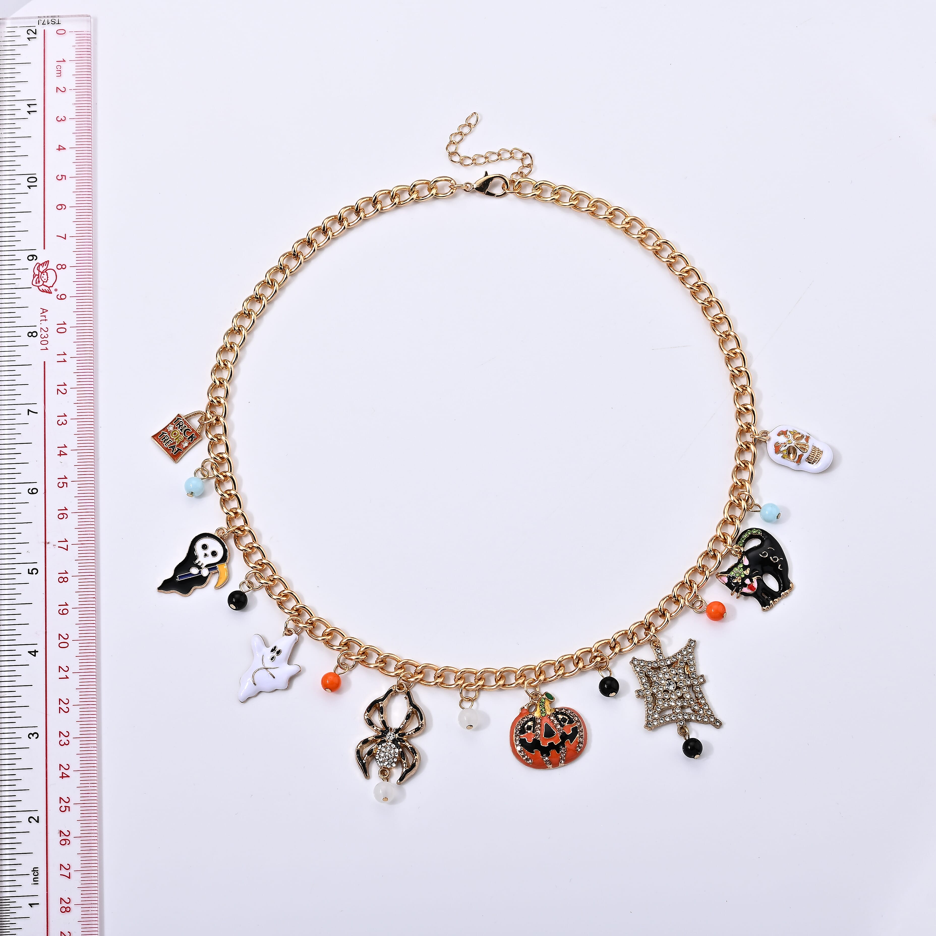 Multi Color Austrian Crystal and Multi Glass Enameled Charm Necklace in Silvertone 20 -22 Inches