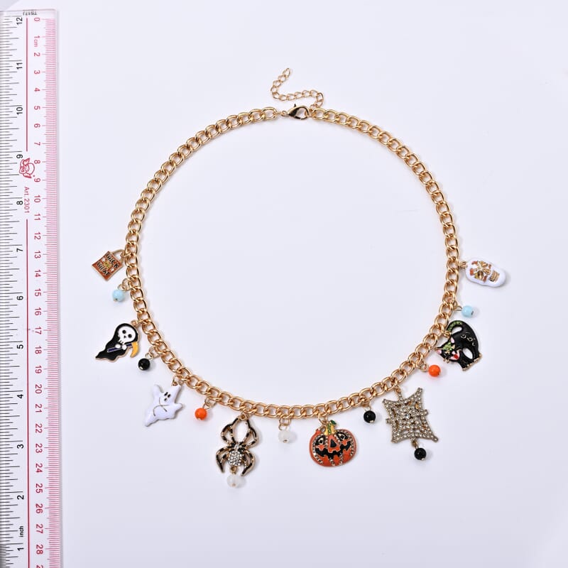 Multi Color Austrian Crystal and Multi Glass Enameled Charm Necklace in Silvertone 20 -22 Inches