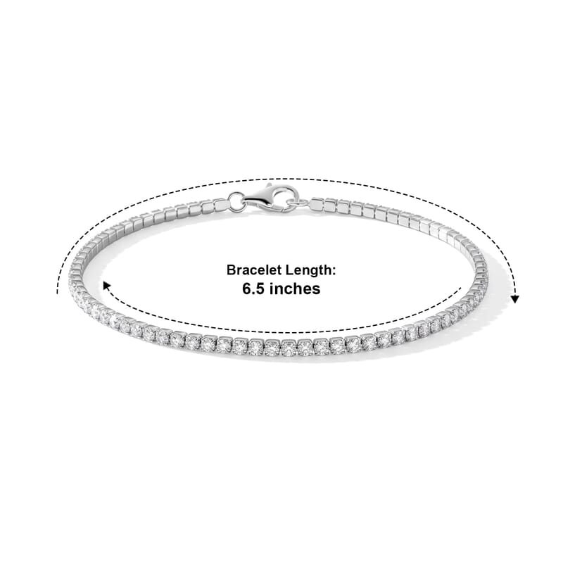 D'Joy Moissanite 2.35 ctw Classic Tennis Bracelet in Rhodium Over Sterling Silver (6.50 In)