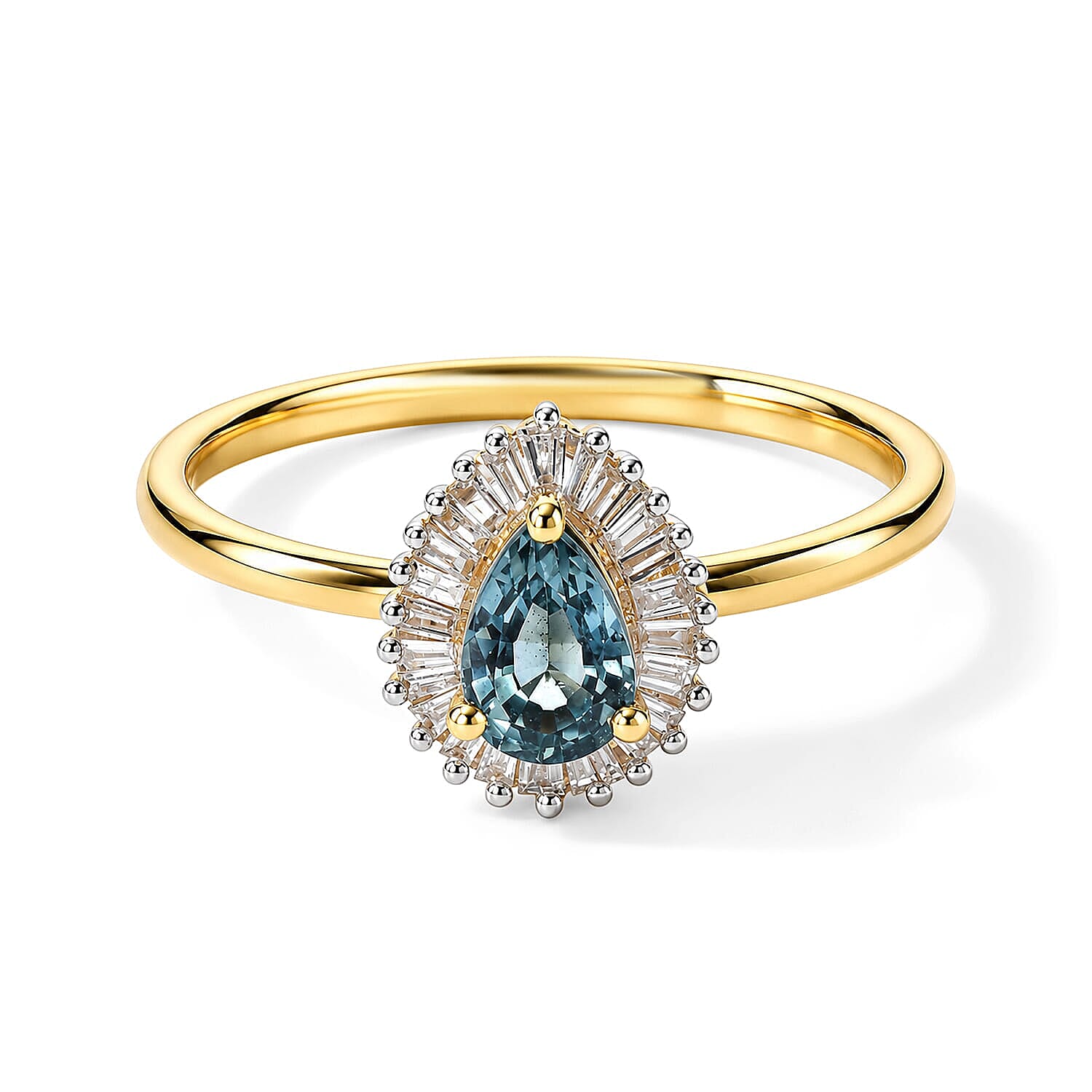Premium Montana Sapphire and Diamond (I2) 0.65 ctw Rockies Sunburst Ring in 10K Yellow Gold (Size 5.0)