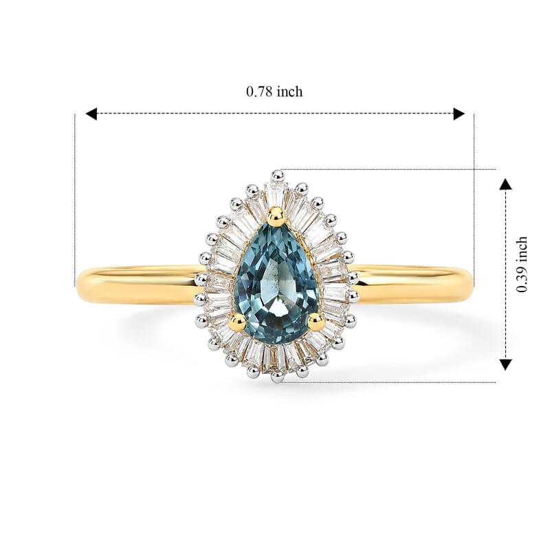 Premium Montana Sapphire and Diamond (I2) 0.65 ctw Rockies Sunburst Ring in 10K Yellow Gold (Size 5.0)