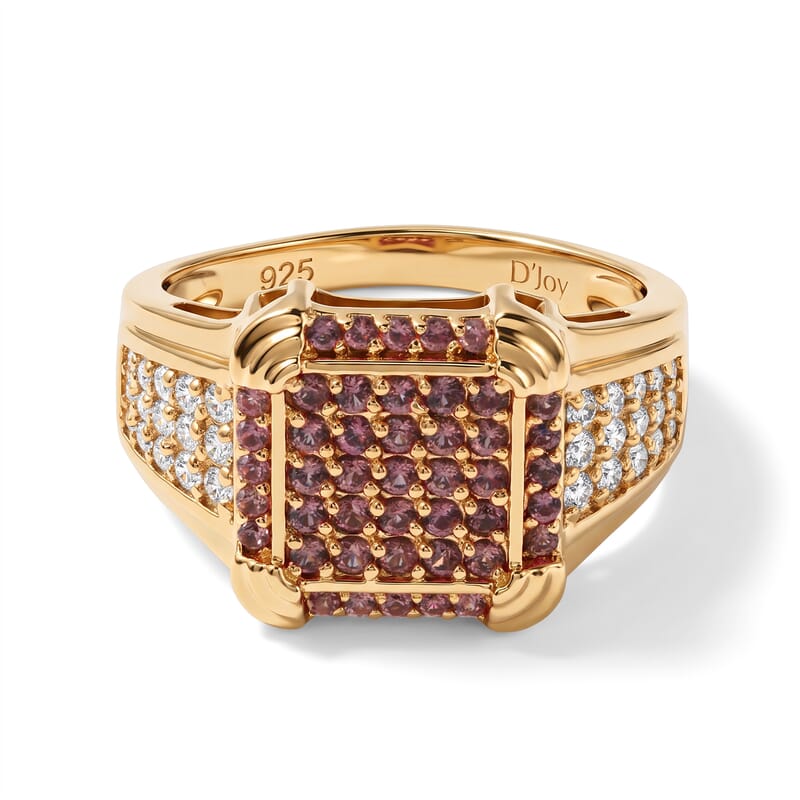 D'Joy Premium Padparadscha Sapphire and Moissanite 1.00 ctw Ring in 18K Vermeil Yellow Gold Over Sterling Silver (Size 8.0)