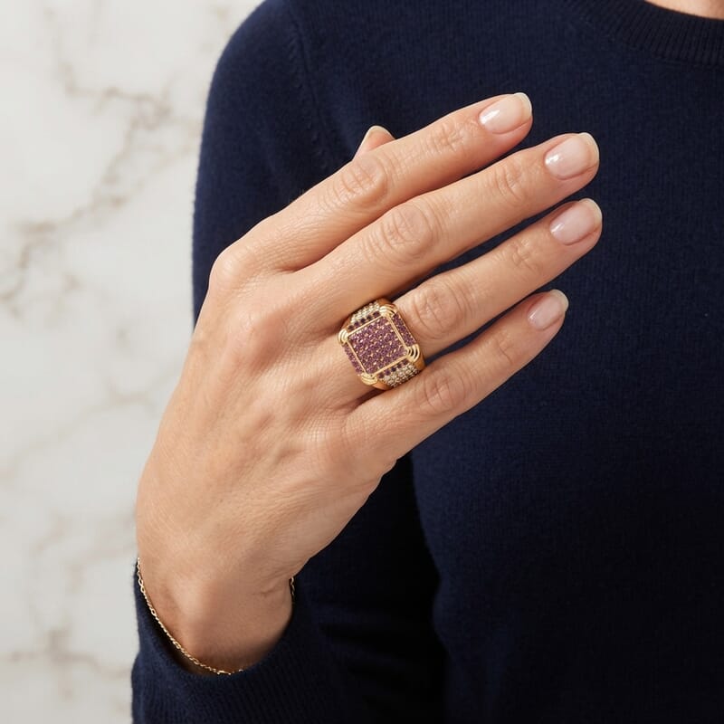 D'Joy Premium Padparadscha Sapphire and Moissanite 1.00 ctw Ring in 18K Vermeil Yellow Gold Over Sterling Silver (Size 8.0)