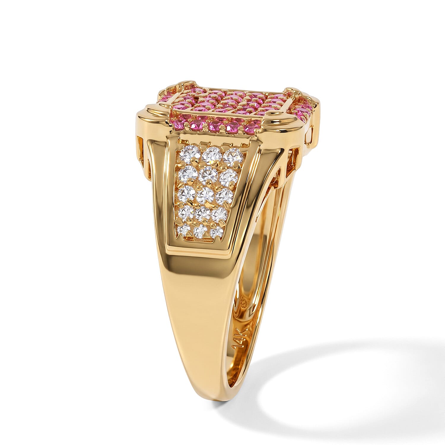 D'Joy Premium Padparadscha Sapphire and Moissanite 1.00 ctw Ring in 18K Vermeil Yellow Gold Over Sterling Silver (Size 8.0)