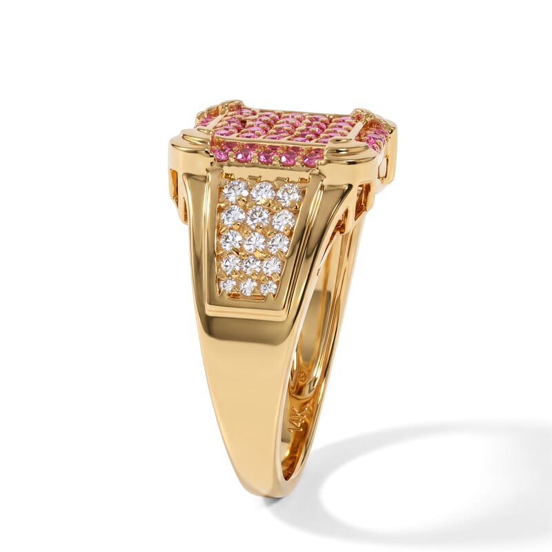 D'Joy Premium Padparadscha Sapphire and Moissanite 1.00 ctw Ring in 18K Vermeil Yellow Gold Over Sterling Silver (Size 8.0)