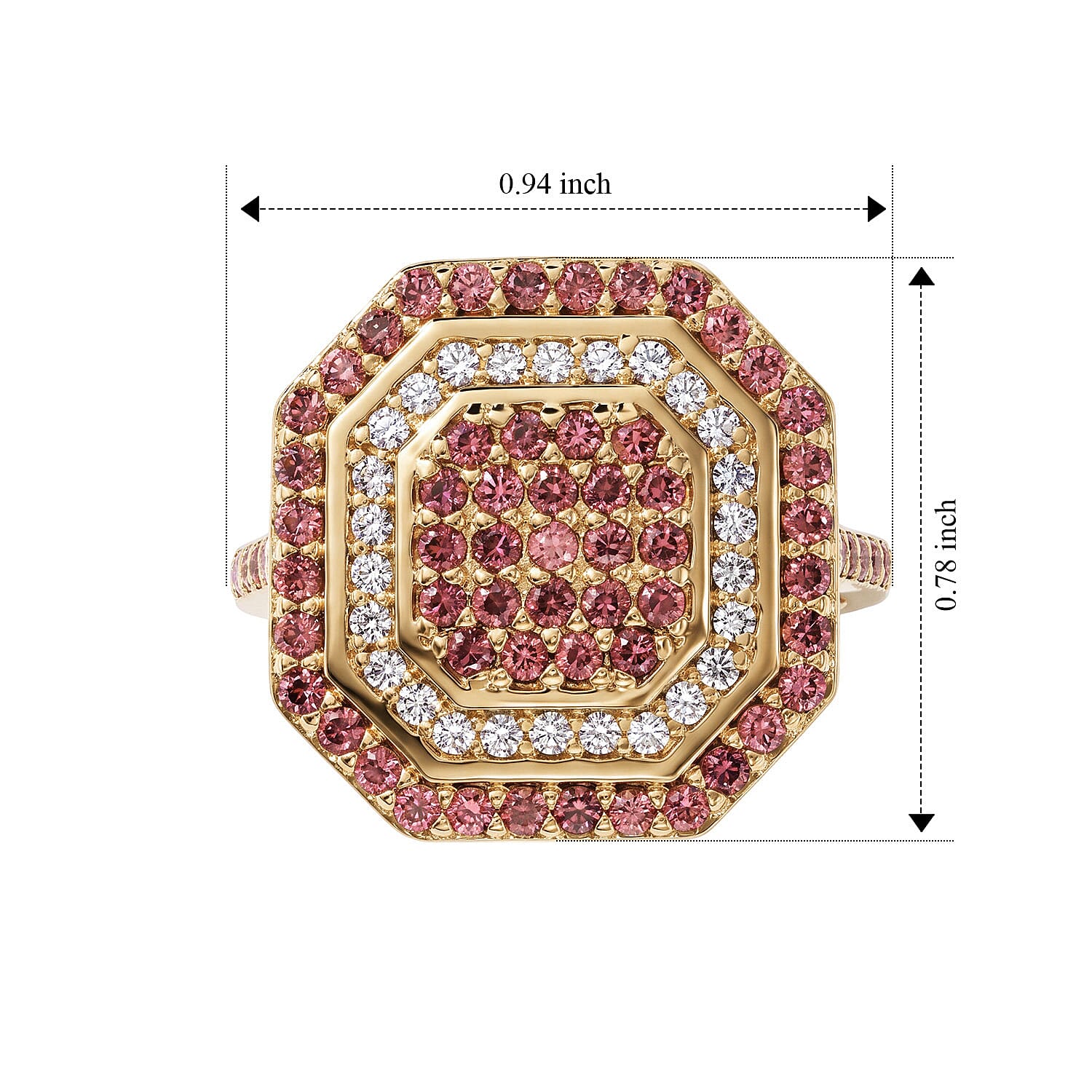 D'Joy Premium Padparadscha Sapphire (BT) and Moissanite 1.50 ctw Imperial Octagon Ring in 18K Vermeil Yellow Gold Over Sterling Silver (Size 7.0)