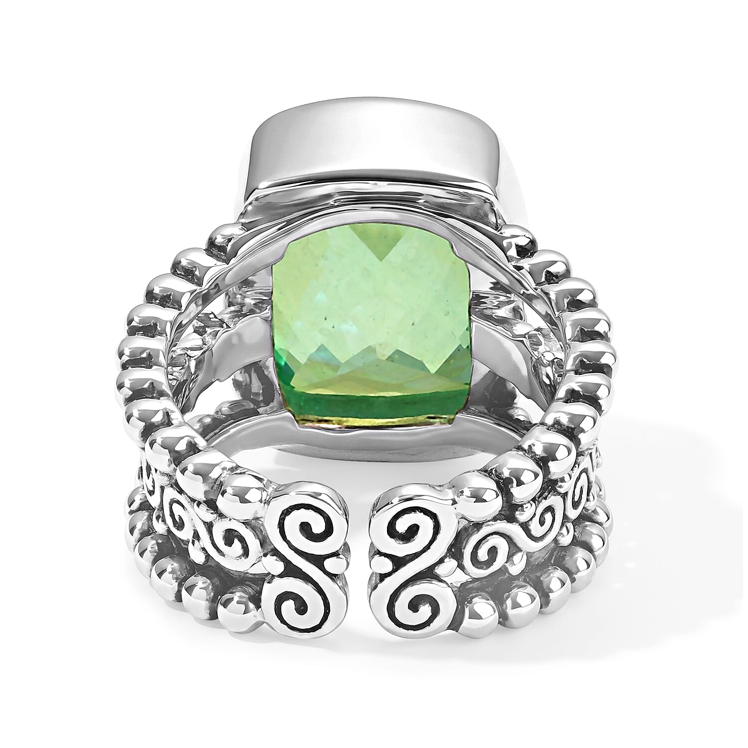 Sajen Silver Rainbow Caribbean Doublet Quartz 11.50 ctw Ring in Rhodium Over Sterling Silver (Size 6.0)