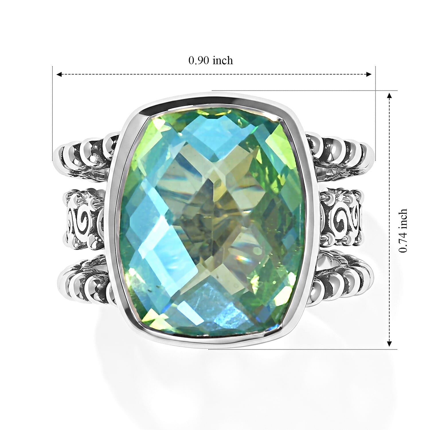 Sajen Silver Rainbow Caribbean Doublet Quartz 11.50 ctw Ring in Rhodium Over Sterling Silver (Size 6.0)