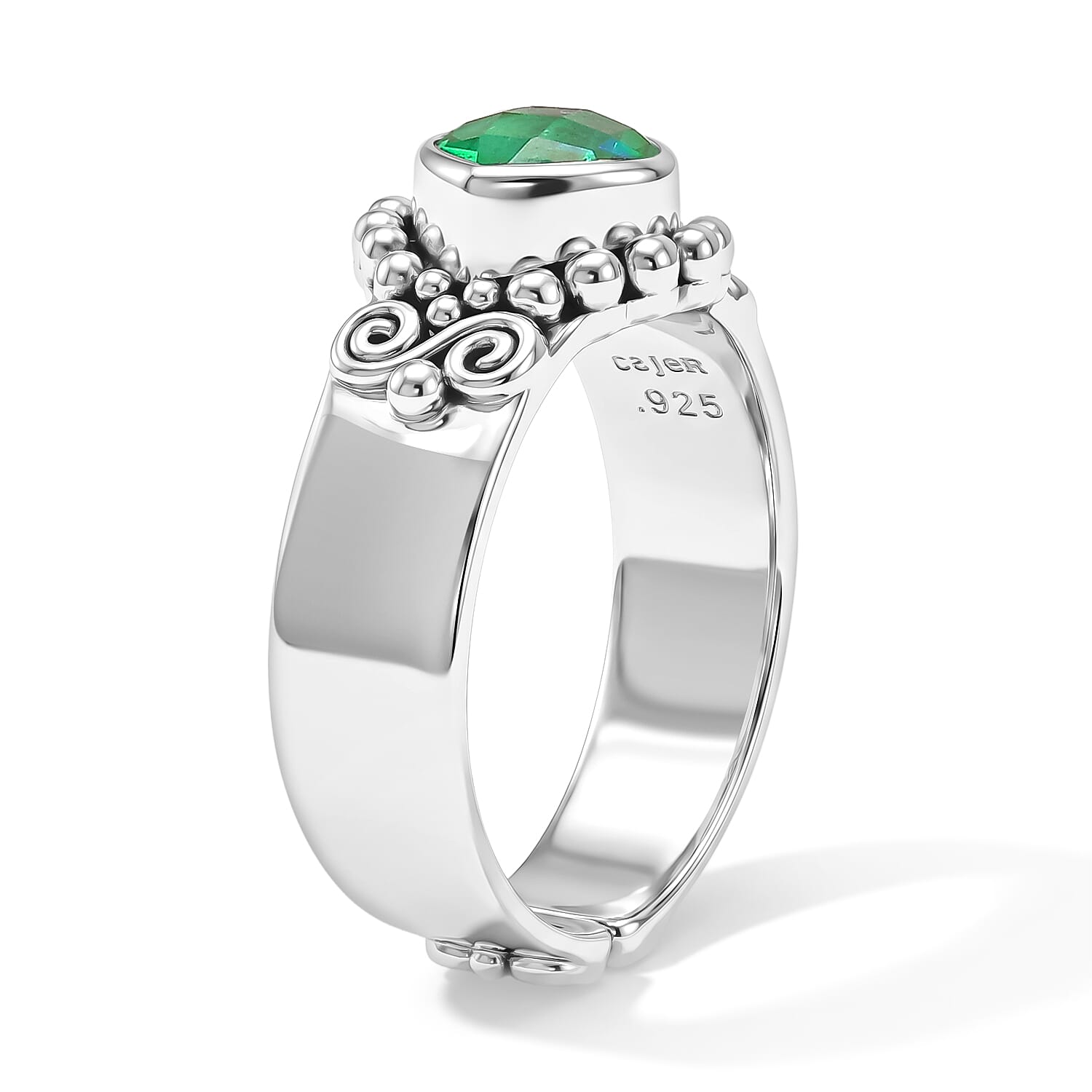 Sajen Silver Rainbow Caribbean Doublet Quartz 1.70 ctw Ring in Rhodium Over Sterling Silver (Size 6.0)